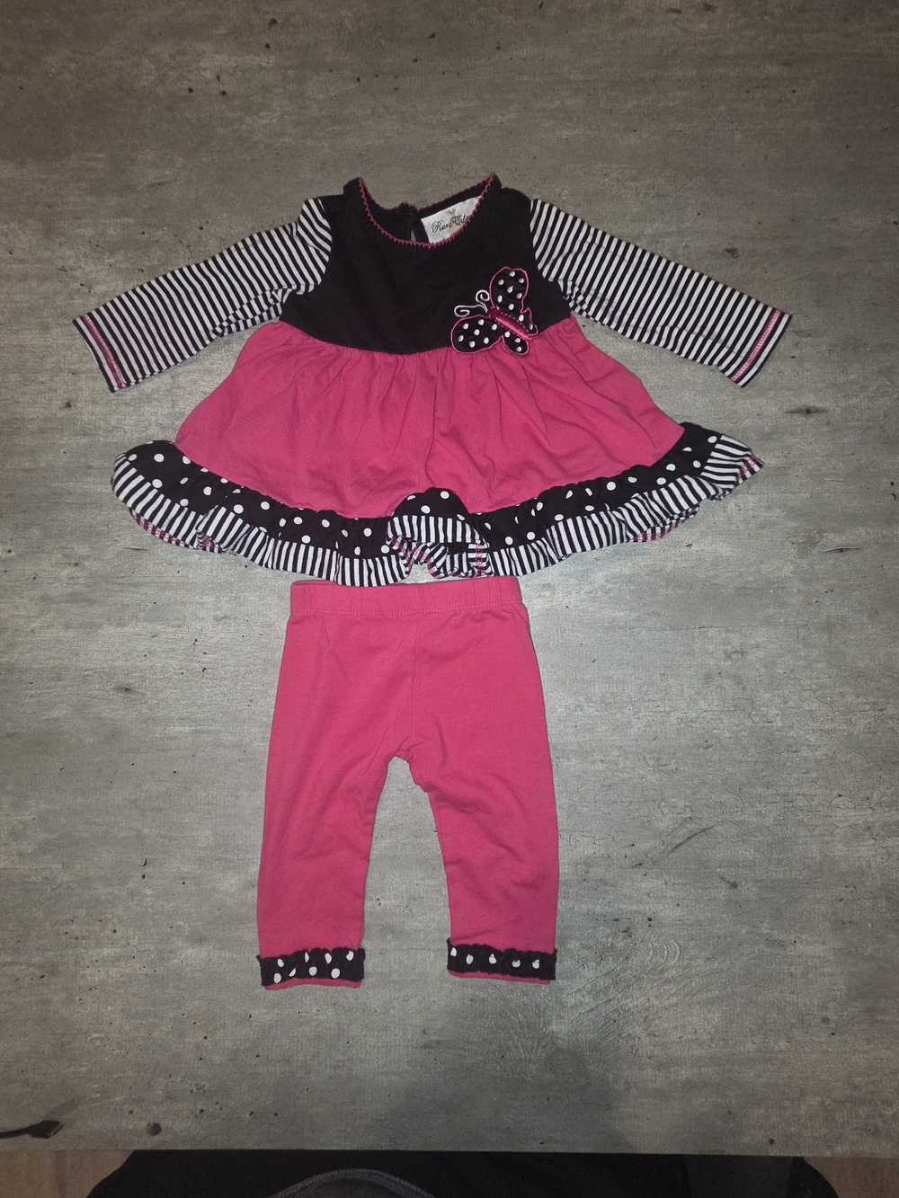 Rare Editions Pink and Black Butterfly Tunic Set